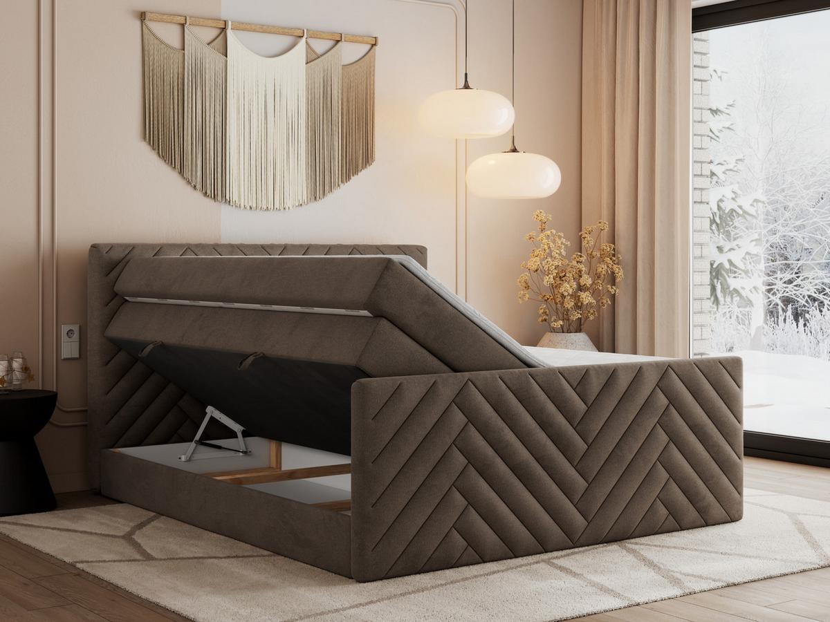 BOXSPRINGBETT PARIS KING DUO - 140/200 - Braun Velvet - H3 - Braun, Holz/Textil (140/200cm) - MKS