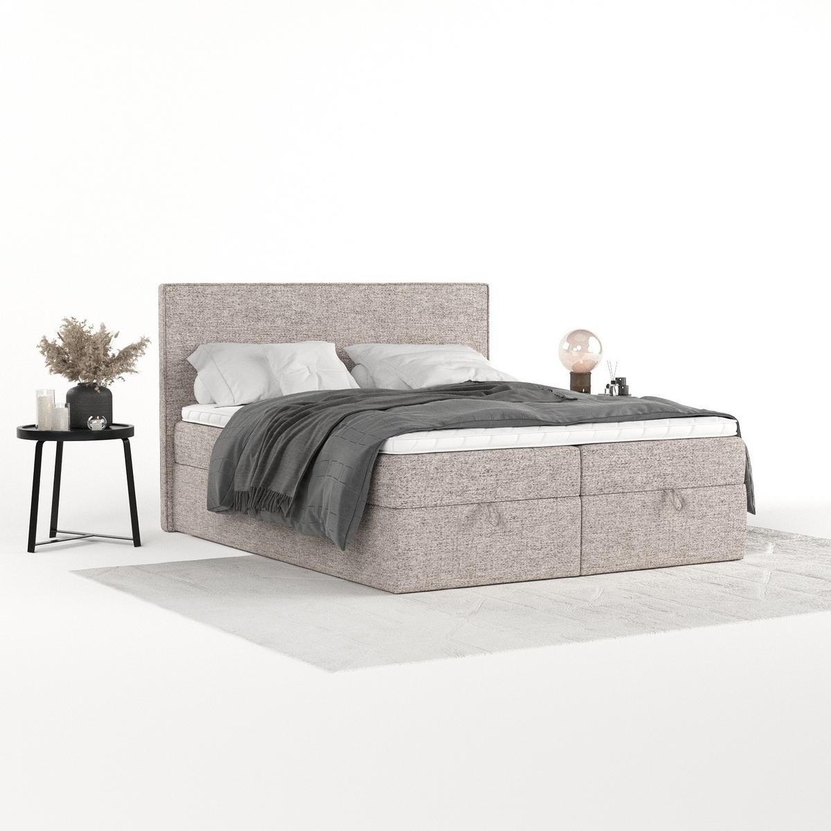 BOXBETT Velma 140/200 cm Beige im Neve Stoff - Beige/Schwarz, Holz/Holzwerkstoff (140/200cm) - AltaBeds