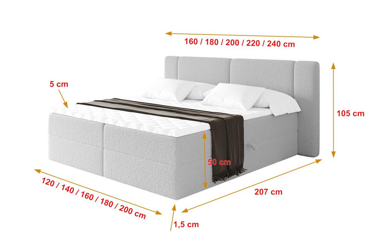 BOXBETT mit Matratze H4 - EVON - 180x200 cm Hellgrau - Hellgrau, Holzwerkstoff (180/200cm) - ALTDECOR