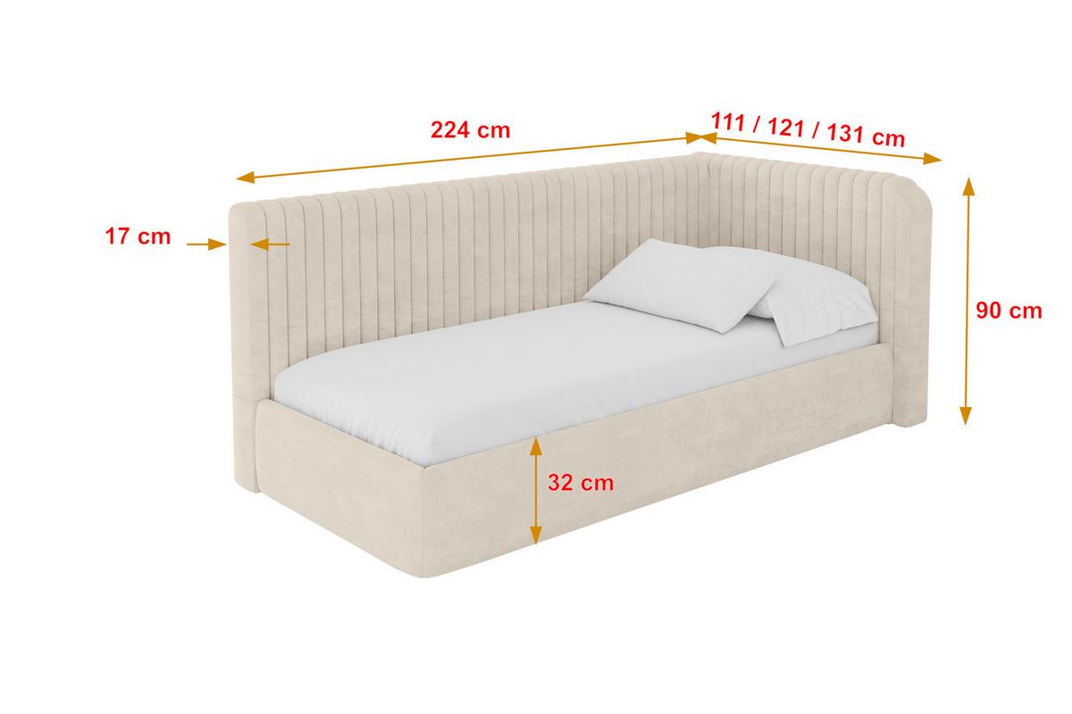 EINZELLBETT Jugendbett mit Bettkasten und Matratze H3/H4, Links - AURY 90x200 Beige - Beige, Holzwerkstoff/Textil (90/200cm) - ALTDECOR