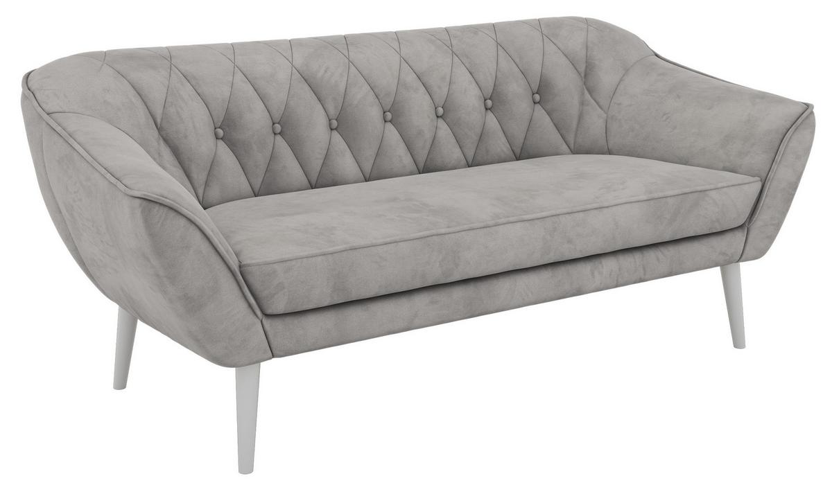 3-SITZER-SOFA PIRS - Hellgrau Velvet - Weiße Beine - Hellgrau/Weiß, Holzwerkstoff/Textil (180/75/74cm) - MKS