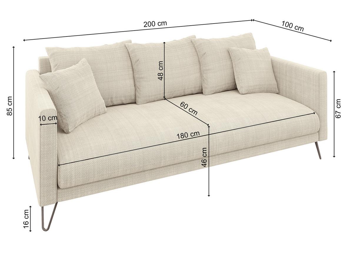3-SITZER-SOFA Harmony Beige Chenille - Beige/Schwarz, Textil/Metall (200/85/100cm) - S-Style Möbel