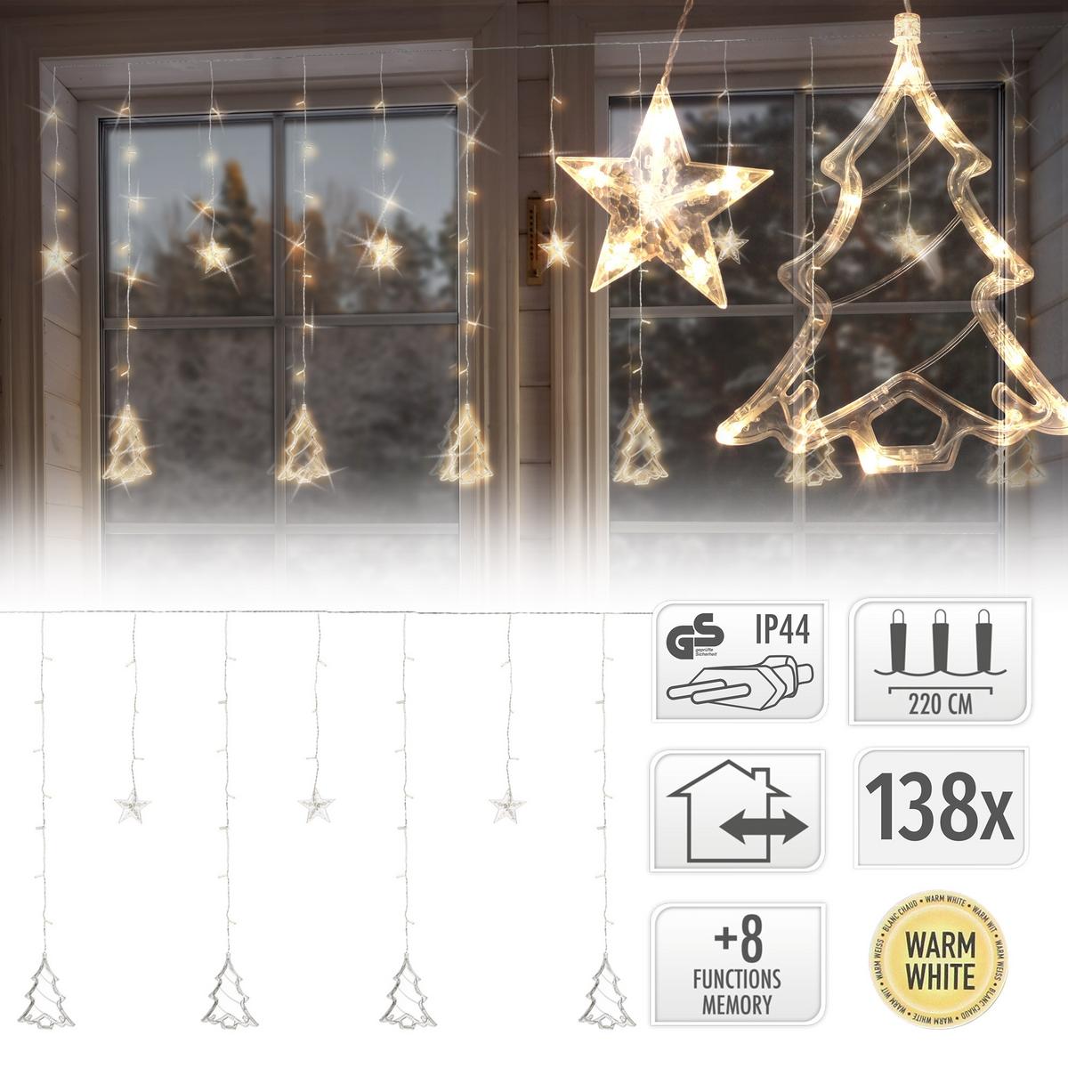 LICHTERKETTE Vorhang 220 cm mit 138 LED Warmweiß - Transparent, Kunststoff (220cm) - ECD-Germany
