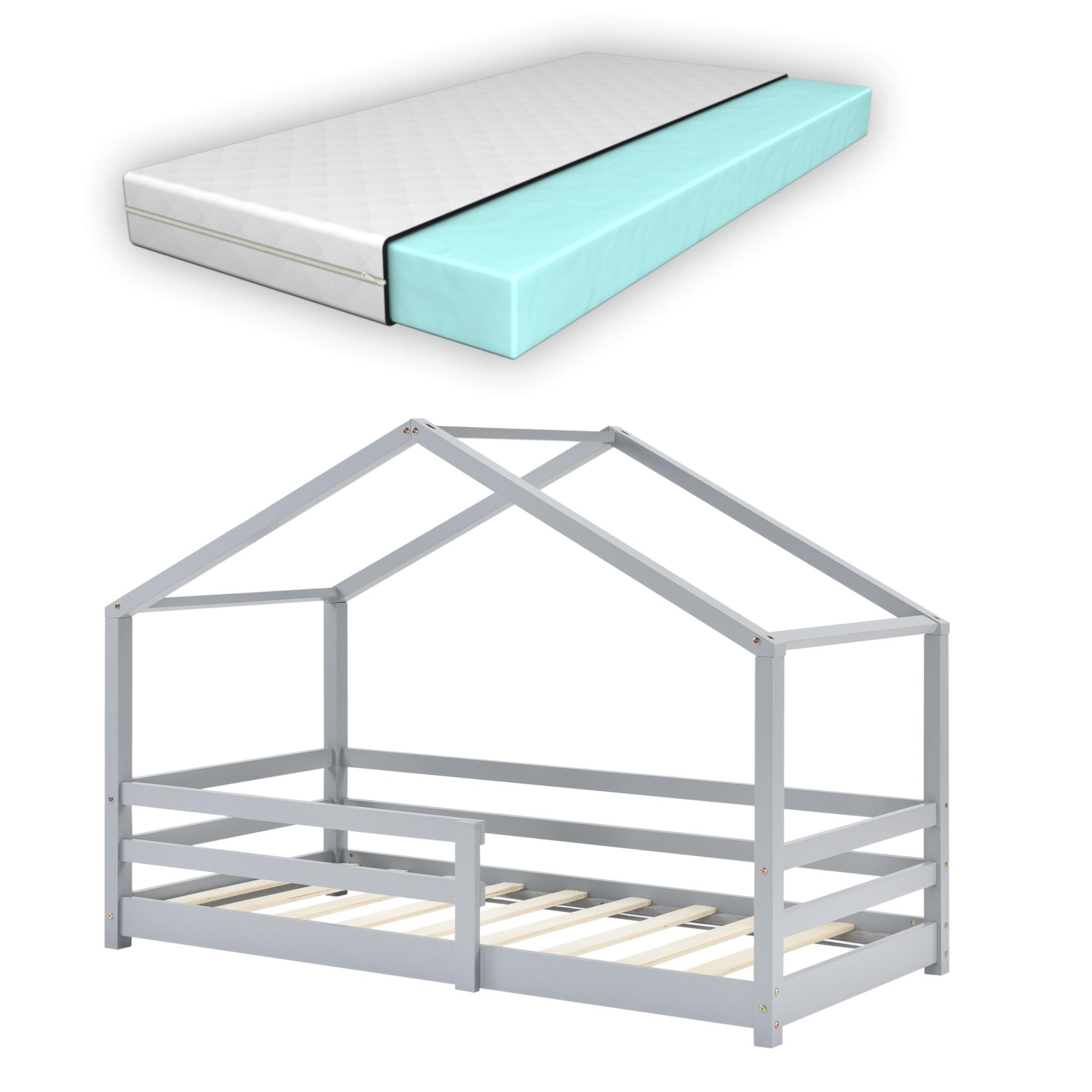 HAUSBETT Knätten mit Matratze - Hellgrau, Holz/Textil (70/140cm) - [en.casa]