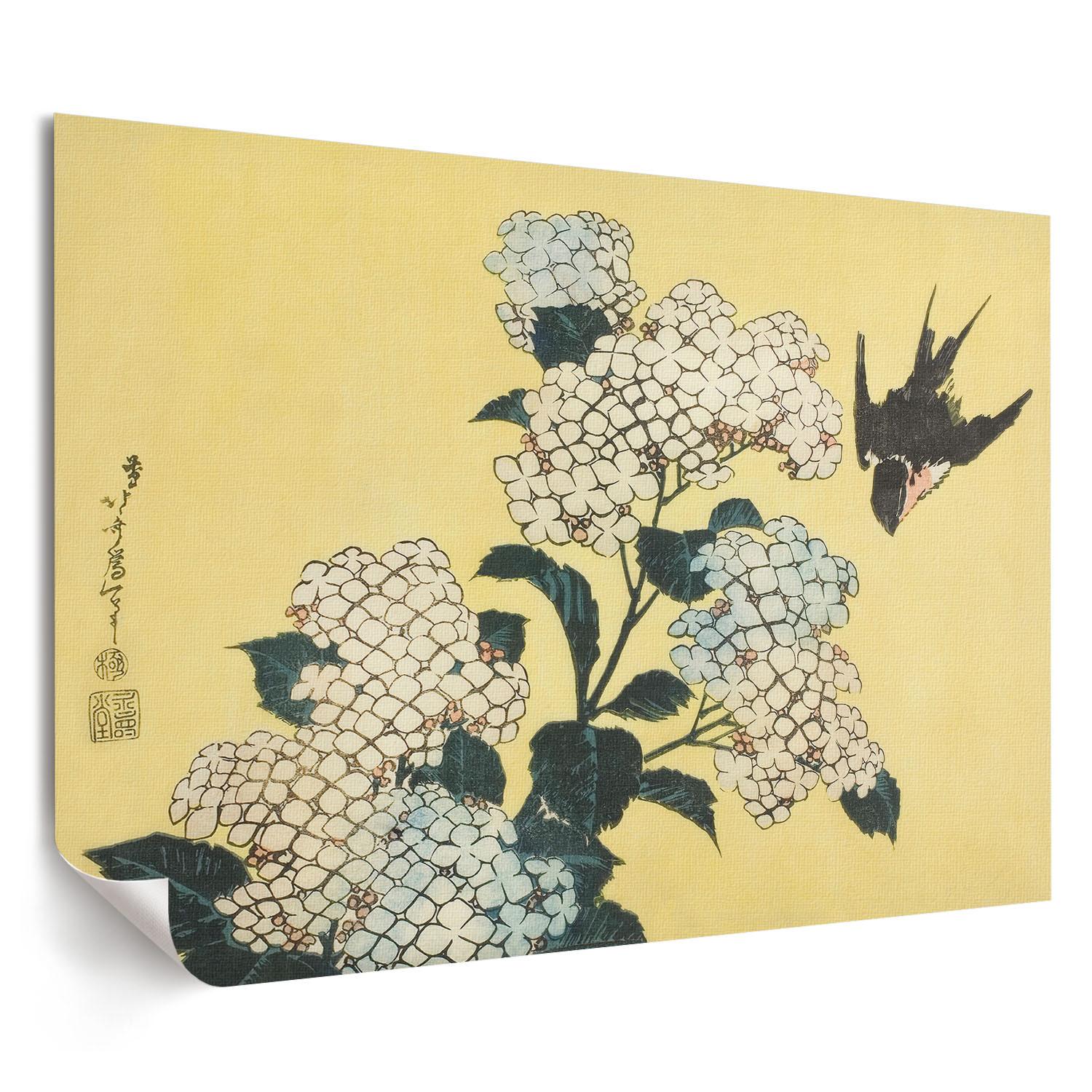 POSTER - 42x29 cm (A3) - Hokusai - Hortensie und die Schwalbe - Gelb, Textil (42/29.7/0.1cm) - TULUP