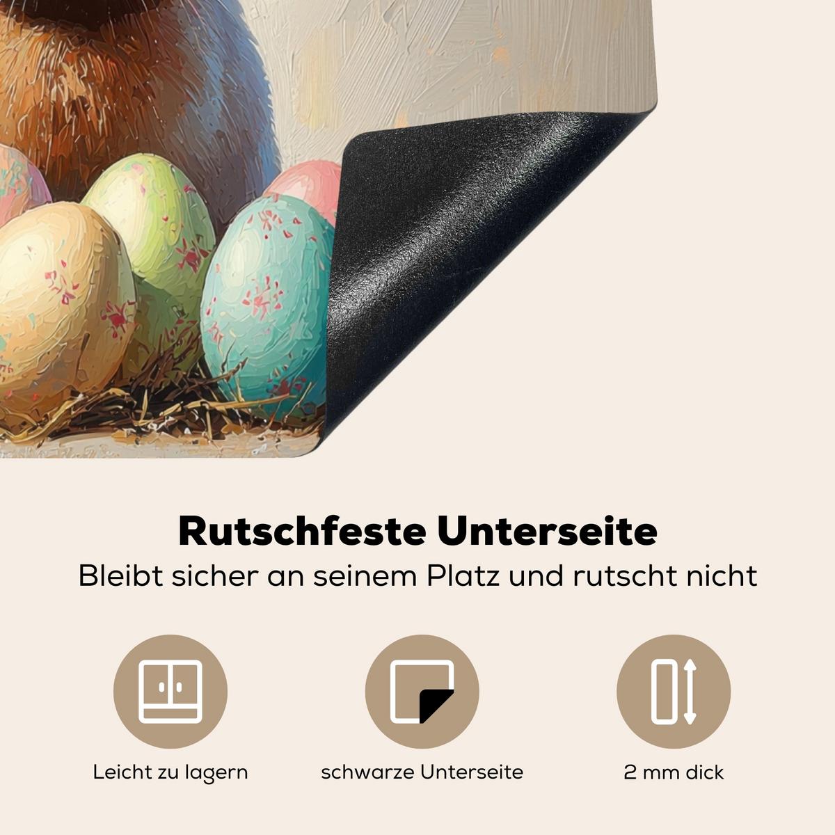 HERDABDECKPLATTE Osterhase - Pastell - Eier Ceranfeldabdeckung 59x52 cm - Beige, Kunststoff (59/52/0.2cm) - MuchoWow