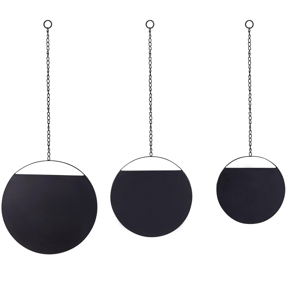 WANDSPIEGEL schwarz 24/29/33 cm 3er Set Odos - Schwarz, Metall (33/80/1cm) - Beliani