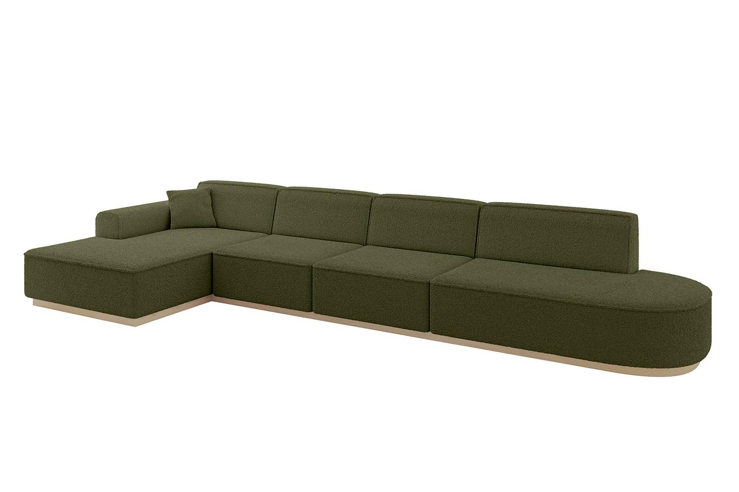 ECKSOFA Ottomane Links IREA-L3 - 412x165x80 cm Grün - Platinfarben, Holzwerkstoff/Textil (412/165cm) - ALTDECOR