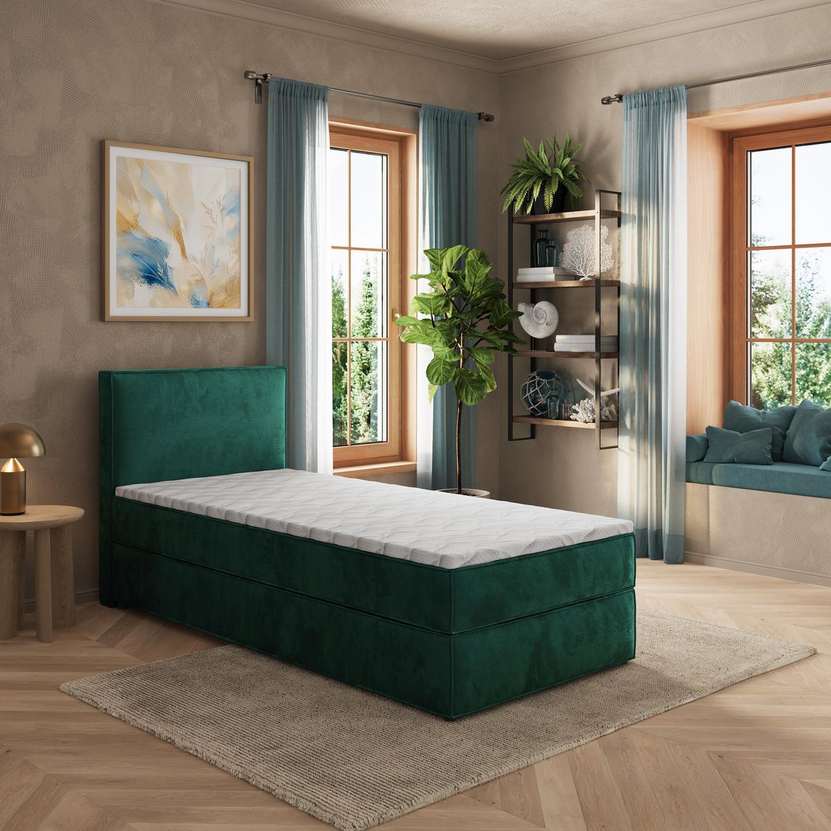 BOXBETT PELLIO 90x200 cm mit Matratze und Topper - Grün - Grün, Holz (90/200cm) - MASSENO