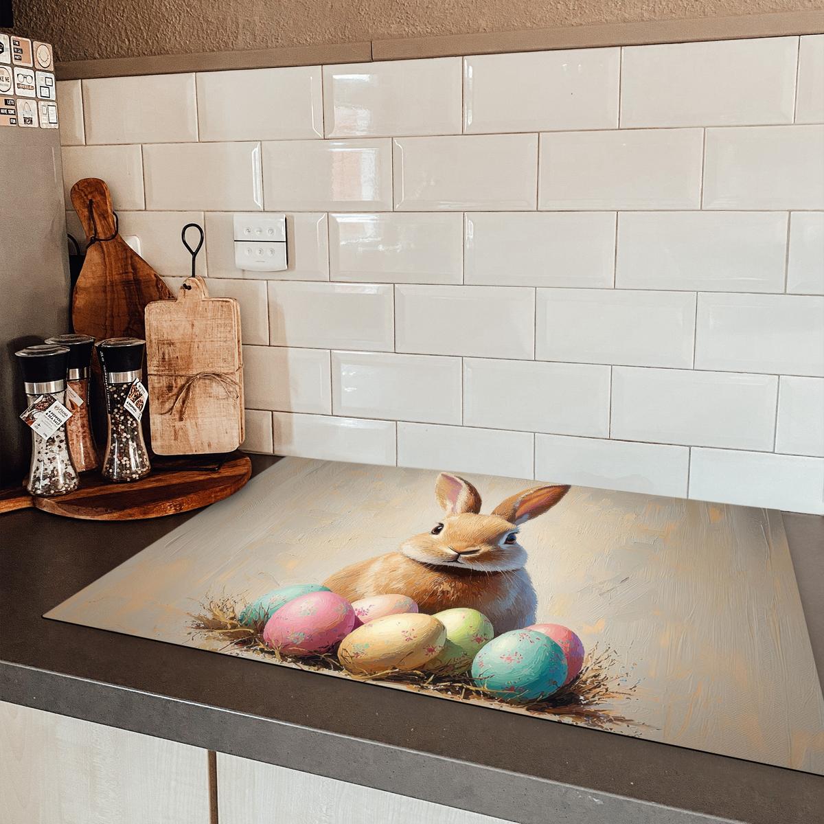 HERDABDECKPLATTE Osterhase - Pastell - Eier Ceranfeldabdeckung 76x51.5 cm - Beige, Kunststoff (76/51.5/0.2cm) - MuchoWow