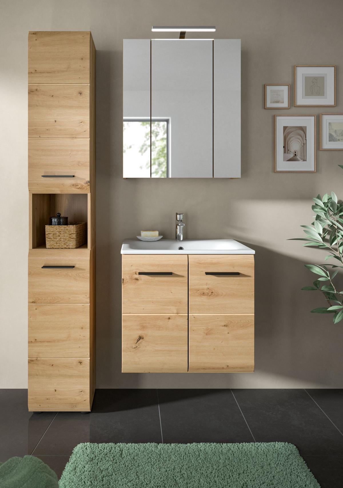HOCHSCHRANK Eiche Artisan, Badschrank 30 x 185 cm, 7 Fächer, Türanschlag wechselbar - Schwarz/Eiche Artisan, Holzwerkstoff/Kunststoff (30/185/30cm) - Inn.Furn
