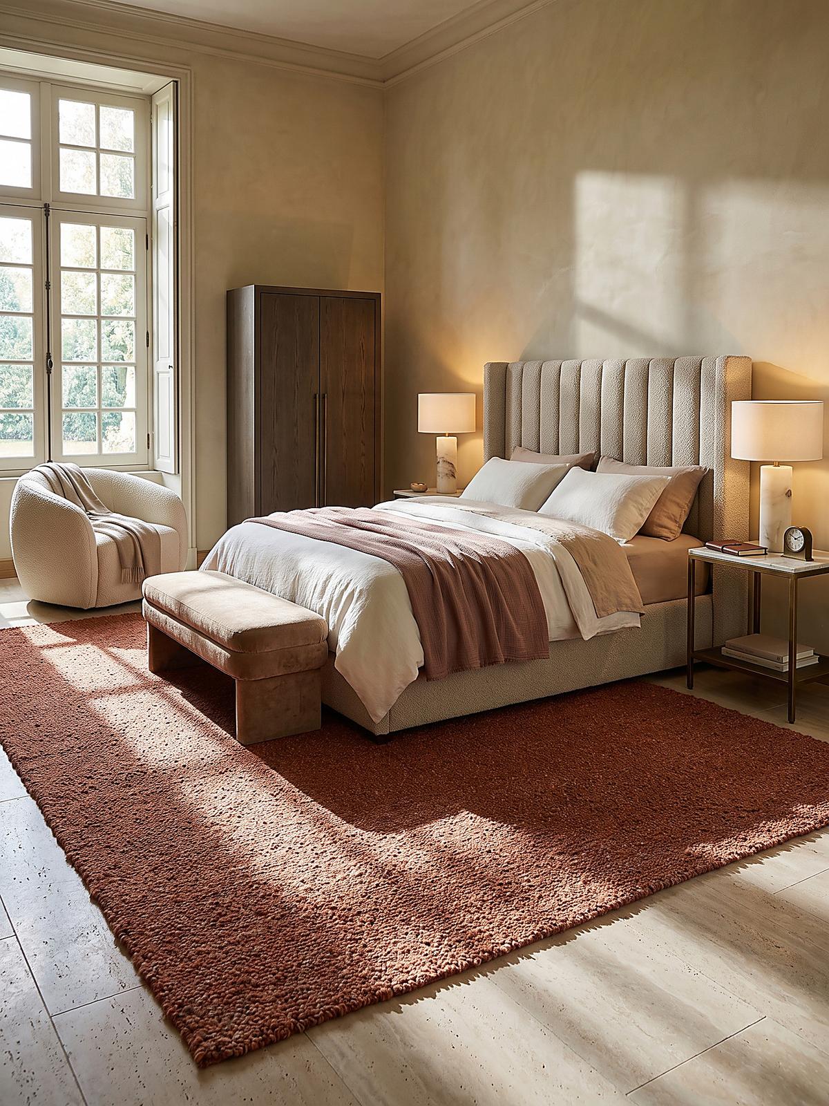 KURZFLORTEPPICH handgewebt GLAVEN, Bouclé-Struktur, Terrakotta, 200 x 290 cm - Orange, Textil (200/290cm) - KADIMA DESIGN