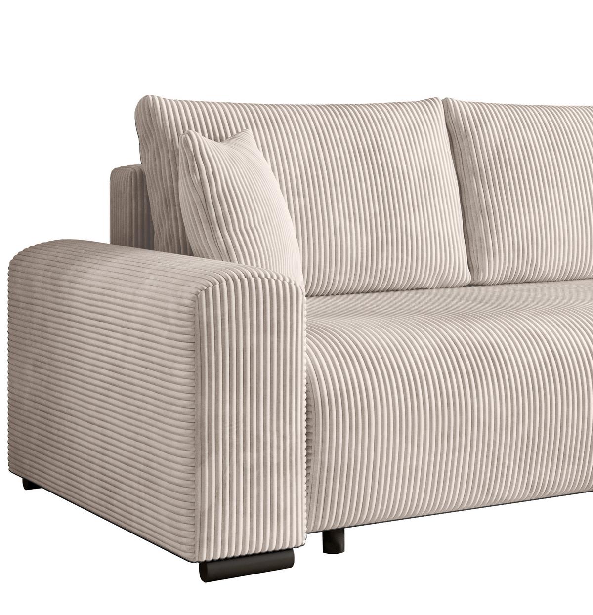 ECKSOFA Nelly mit Bettkasten und Schlaffunktion, Cordstoff in L-Form - Creme, Textil (270/185cm)