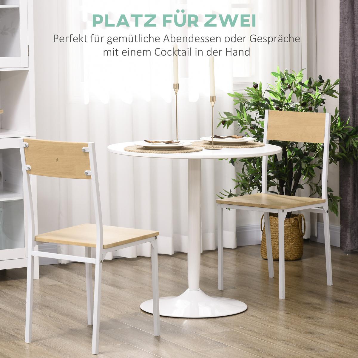 ESSTISCH Runder Küchentisch, Rutschfester Esszimmertisch für 2 Personen Weiß - Weiß, Holzwerkstoff/Metall (70/70/75cm) - HOMCOM
