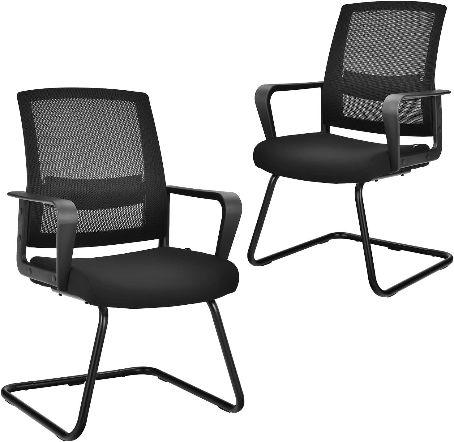 BÜROSTÜHLE 94cm Schwarz (2er-Set) - Schwarz, Metall (60/94/55cm) - COSTWAY