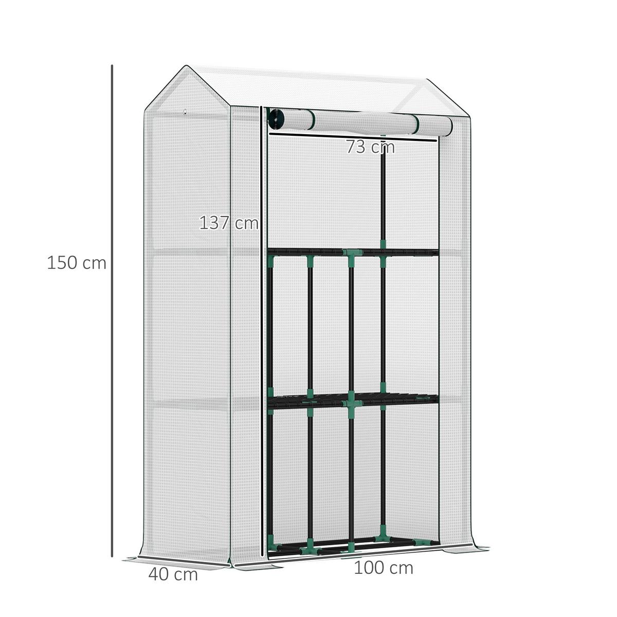 GEWÄCHSHAUS, 100L x 40B x 150H cm - Weiß, Metall (40/150/100cm) - Outsunny