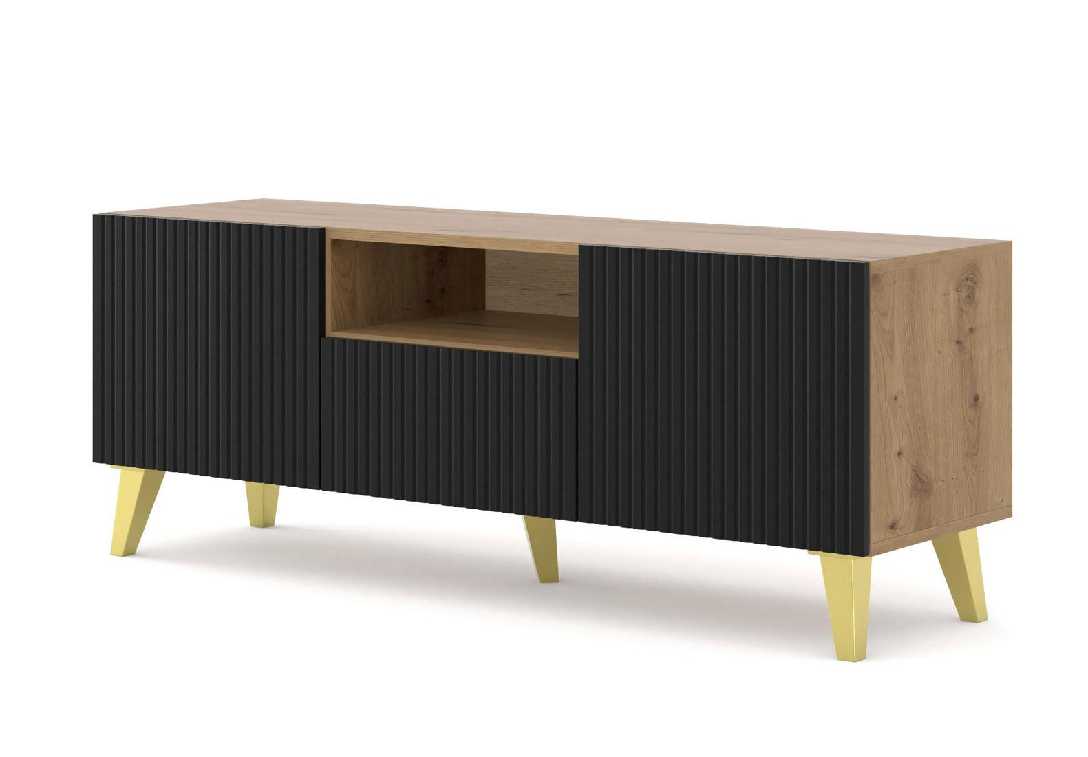 TV LOWBOARD Artisan, Schwarz, Gold 150/56/42 - Goldfarben/Schwarz, Holzwerkstoff (150/56/42cm) - RAUMHIRSCH FURNITURE