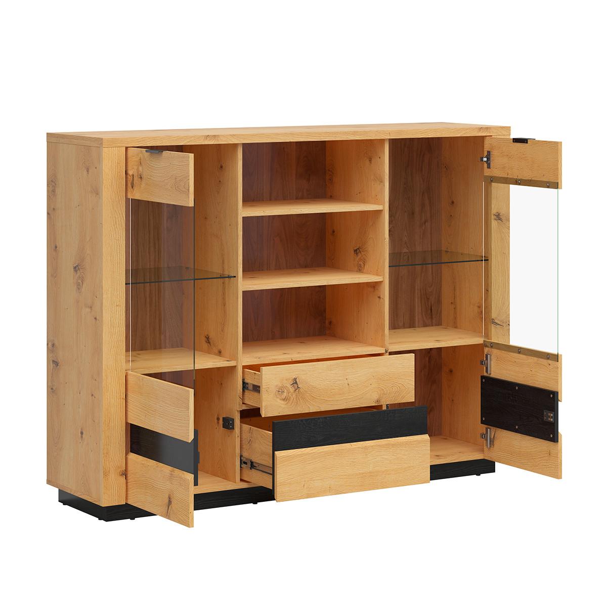 GESCHIRRSCHRANK Glenn Holz und Schwarz - Schwarz, Holzwerkstoff (161/123/42cm) - Petits-meubles