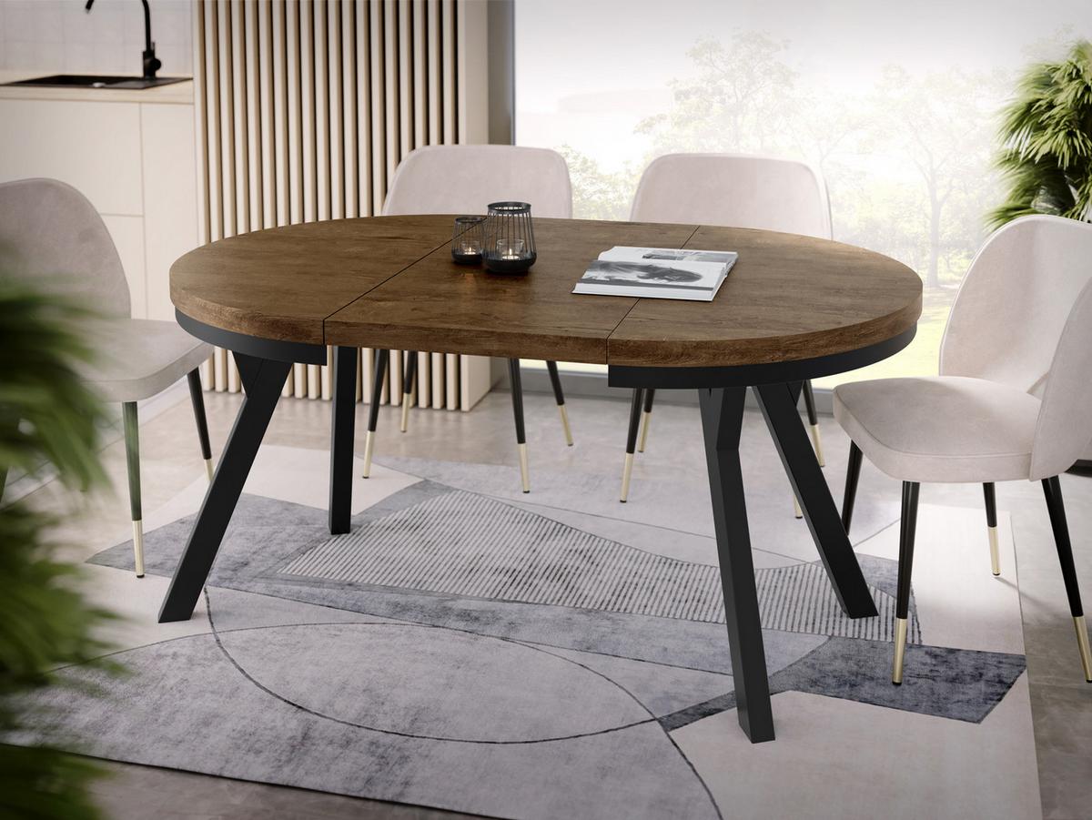 ESSTISCH Lume runder ausziehbarer, Lefkas Eiche 100-150/100/76 cm - Alteiche/Schwarz, Holz/Holzwerkstoff (100/150/76cm) - WFL GROUP
