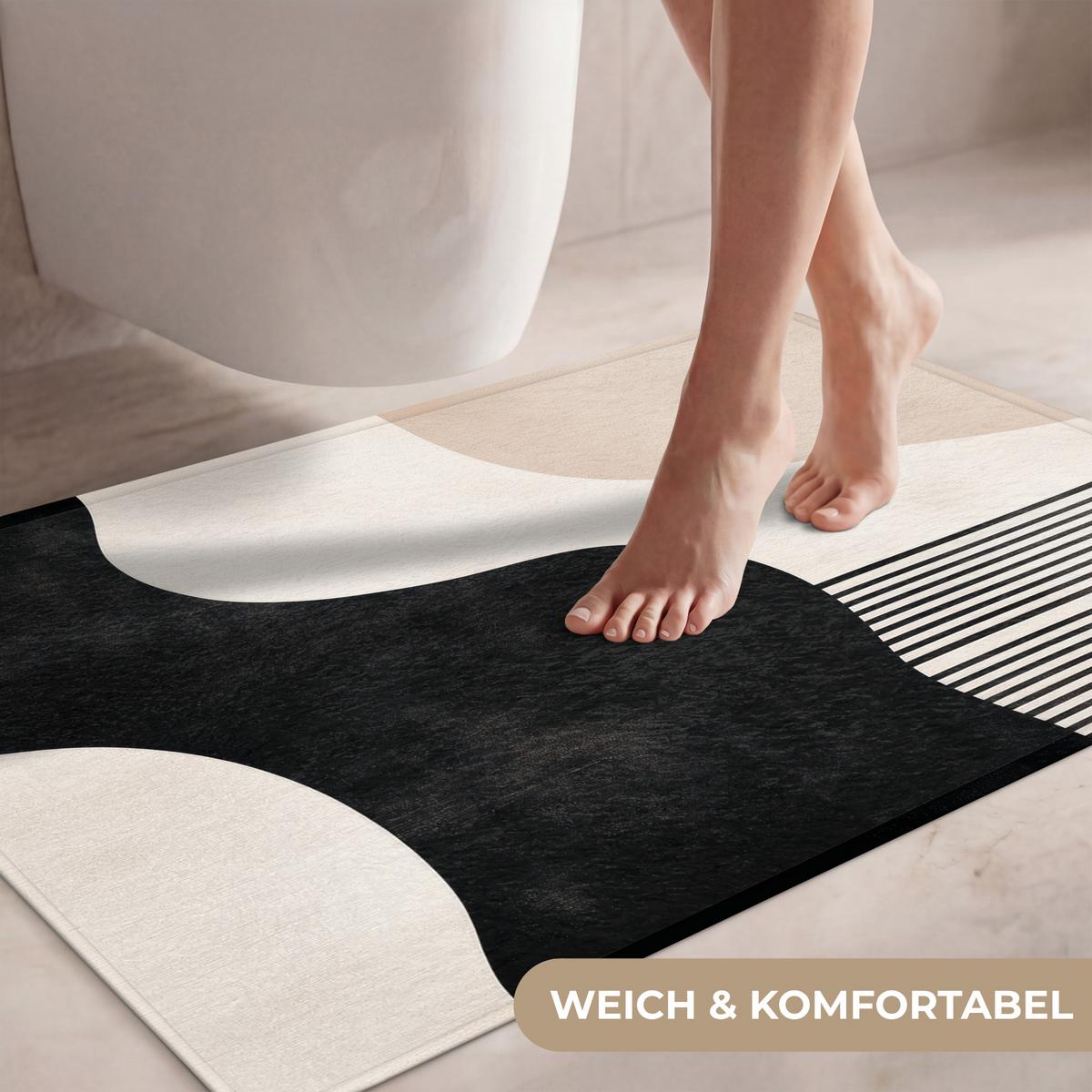 WC-VORLEGER Abstrakt - Japandi - Beige - Modern Toilettenteppich 90x60 cm - Beige, Textil (90/1cm) - OnlyWow