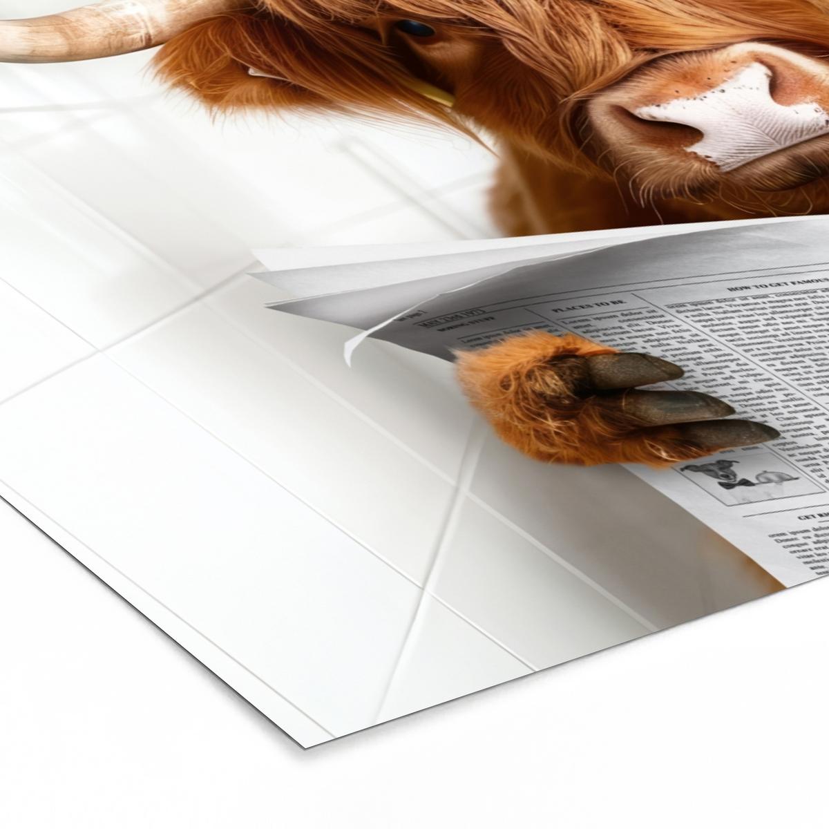 POSTER MIT RAHMEN Schottischer Highlander - Tier - Zeitung - Toilette 30x20 cm - Kastanienfarben, Papier (30/20cm) - MuchoWow