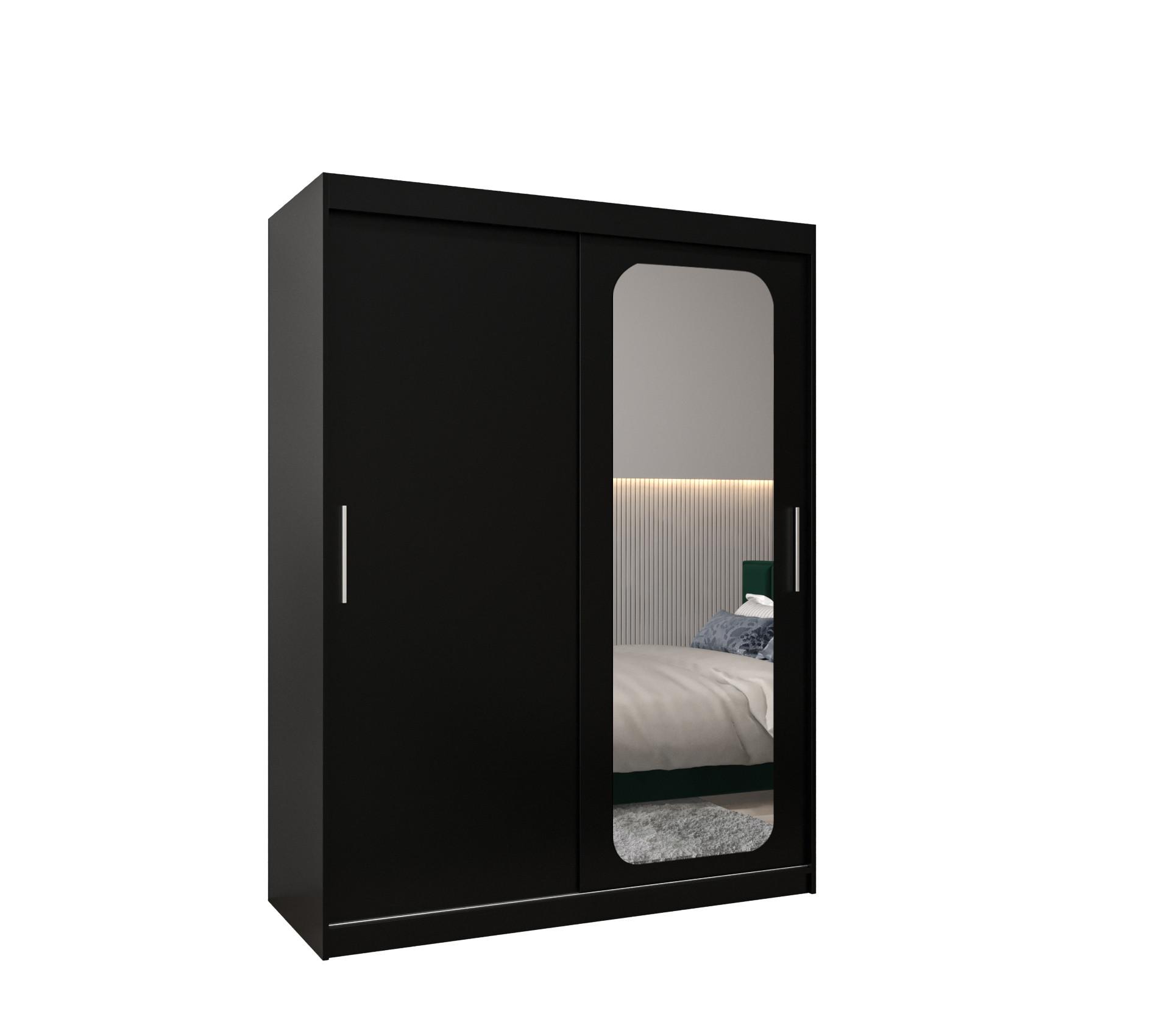 SCHWEBETÜRENSCHRANK 200/150/62 2-türig - Silberfarben/Schwarz, Holz/Kunststoff (150/200/62cm) - MÖBEL KRYSPOL