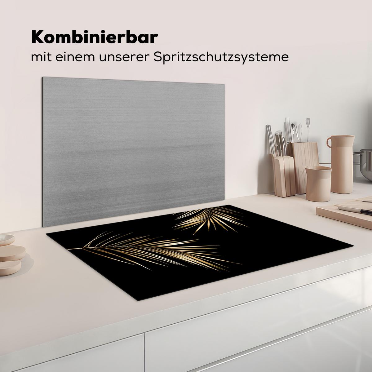 HERDABDECKPLATTE Blätter - Pflanzen - Gold - Schwarz - Luxus Ceranfeldabdeckung 78x52 cm - Goldfarben, Kunststoff (78/52/0.2cm) - MuchoWow
