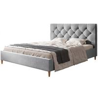 POLSTERBETT LUX Boston mit Kopfteil, 140 x 200 cm, Doppelbett mit Lattenrost aus Holz, Velourstoff Hellgrau, Füße in Farbe: Braun - Hellgrau, Holz/Textil (140/200cm) - Alpi-Möbel