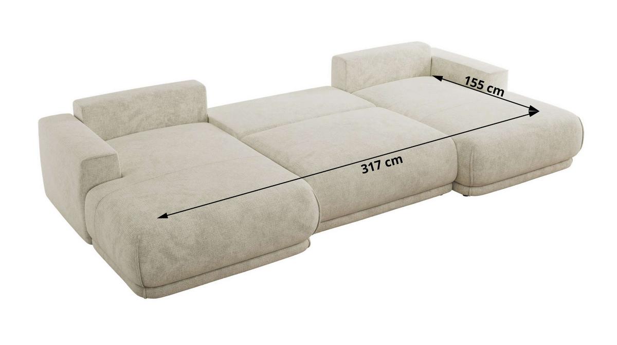 WOHNLANDSCHAFT RINA U Creme Schenille grob gewebt - Creme/Schwarz, Kunststoff/Textil (360/85/170cm) - MKS