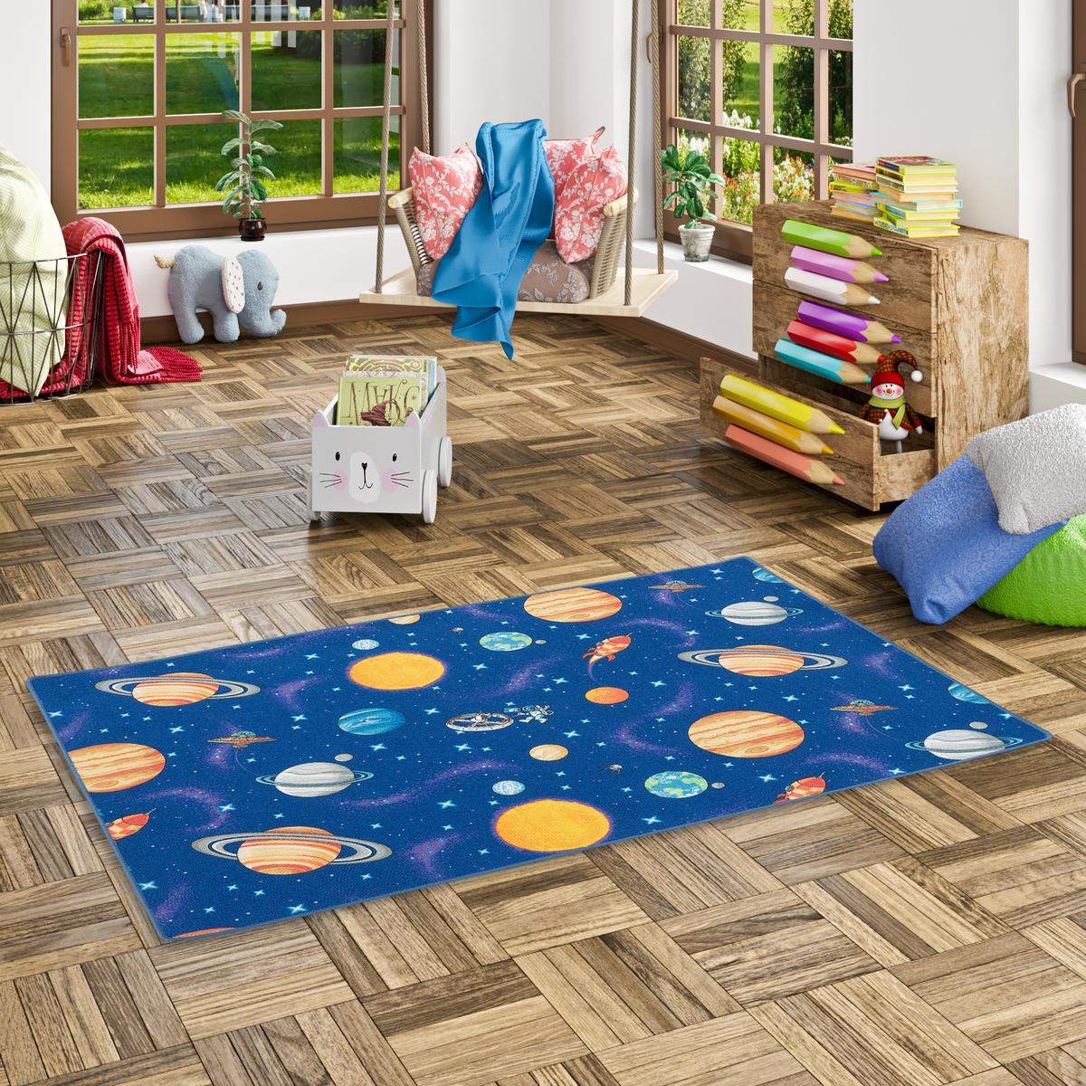 KINDER SPIEL TEPPICH WELTALL - Blau, Textil (80/160cm) - Snapstyle