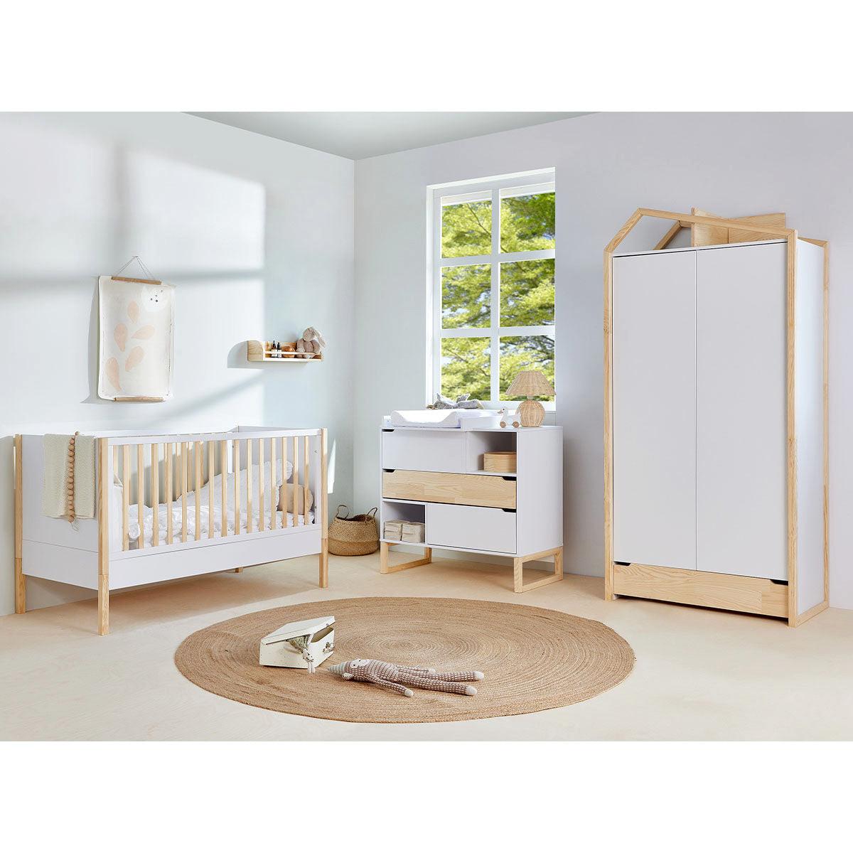 BABYZIMMER 3-teilig Juliette Weiß und Holz - Weiß, Holzwerkstoff (147.5/91.5/77.5cm) - Petits-meubles