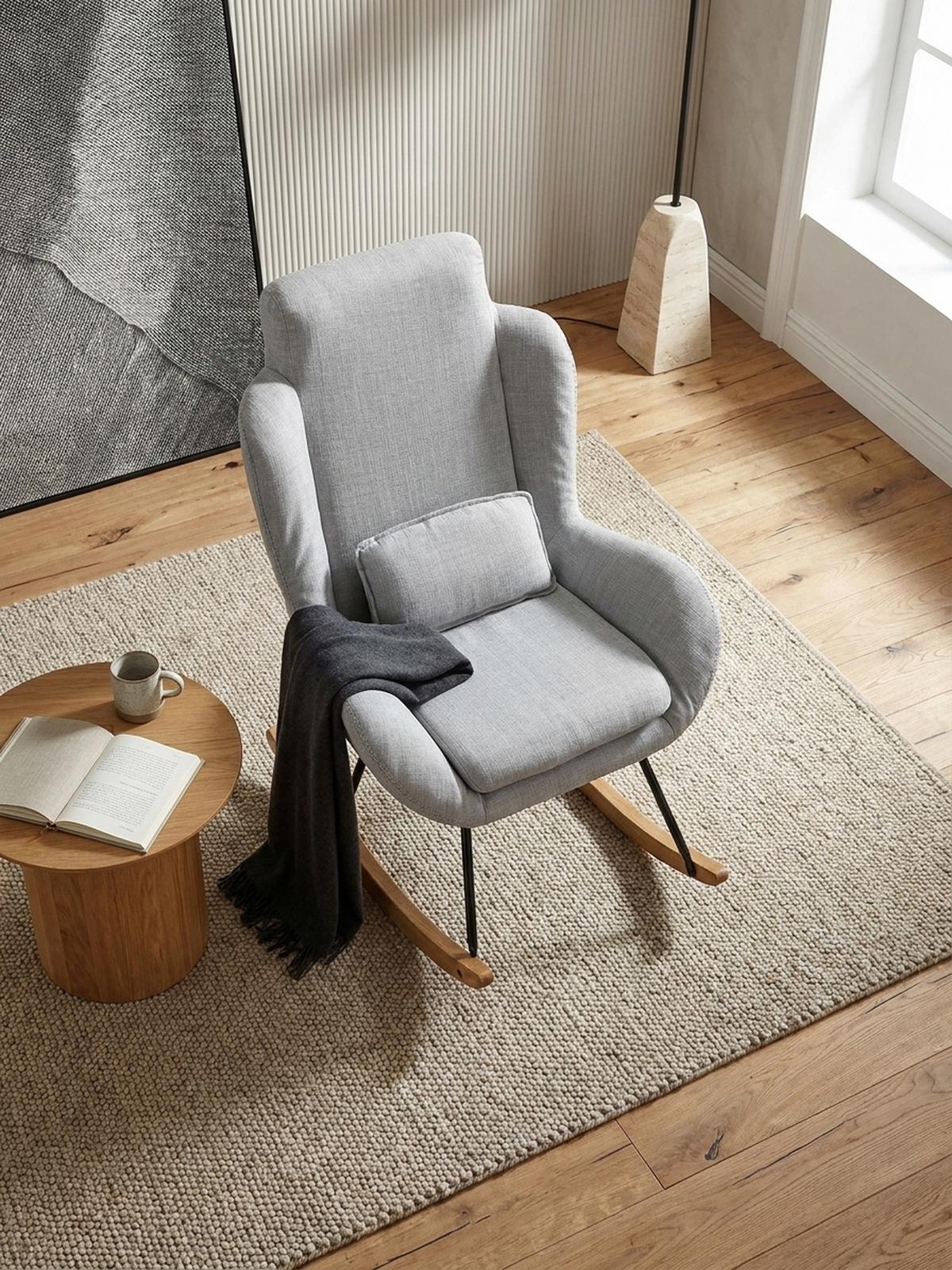 SCHAUKELSTUHL Gummibaumholz Hohe Lehne Abnehmbare Polsterung LAVANT, Anthrazit 75x88x110 cm - Anthrazit/Schwarz, Holz/Textil (75/110/88cm) - KADIMA DESIGN