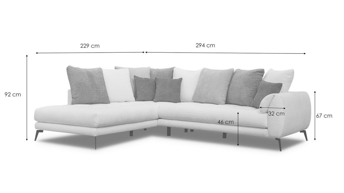 ECKSOFA CALME 5-Sitzer, beige und écru - Beige/Schwarz, Holz/Textil (294/229cm) - Wozimo