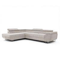 ECKSOFA ANTON links, mit Schlaffunktion und Bettkasten Creme - Chromfarben/Creme, Textil/Metall (274/203cm) - Idohome