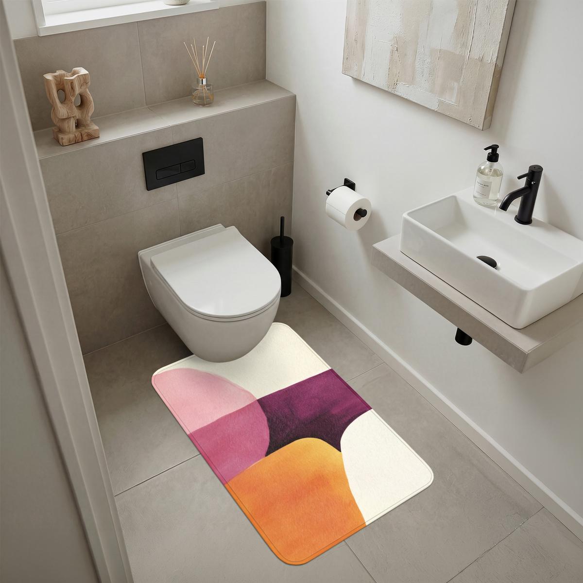 BADEMATTE Formen - Abstrakt - Farbenfroh 60x90 cm - Terracotta, Textil (60/90cm) - OnlyWow