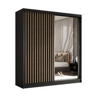 SCHWEBETÜRENSCHRANK Cabinio Schwarz Eiche Artisan 200/216/61 cm – mit Spiegel und Lamellen - Walnussfarben/Schwarz, Holzwerkstoff/Kunststoff (200/216/61cm) - AX Living
