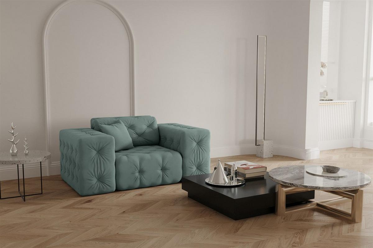 SOFASET Chantal - Salbeigrün, Holzwerkstoff/Textil (251/78/96cm) - Fun Möbel
