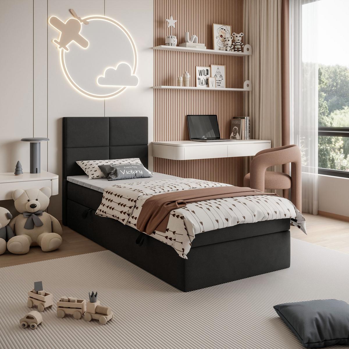 BOXSPRINGBETT Bett CROSS MINI mit Topper 100x200 cm Jasmine 100 - Schwarz, Textil - Lookway
