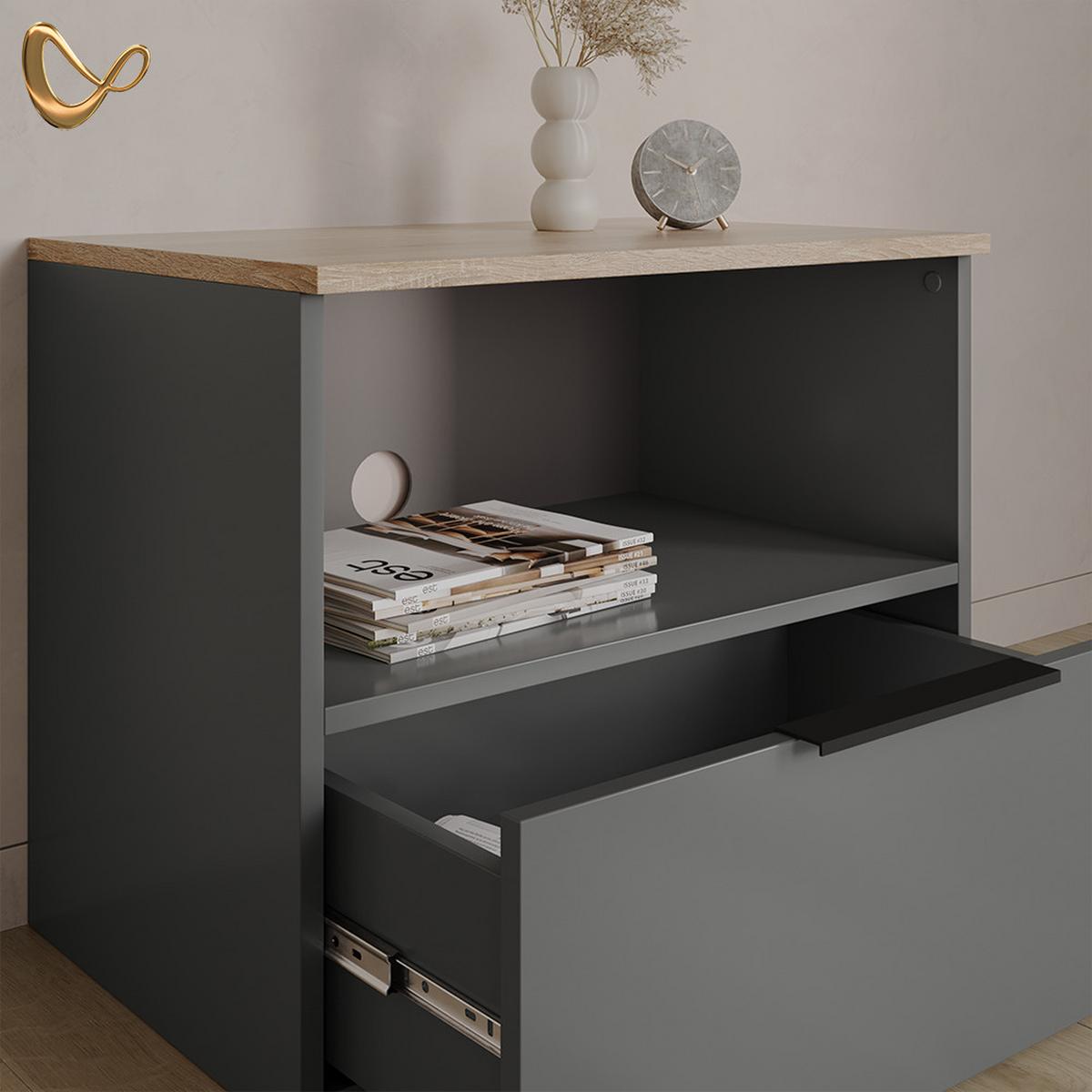 LOWBOARD Piave Anthrazit/Sonoma 60 x 50 cm mit Schublade - Anthrazit/Sonoma Eiche, Holzwerkstoff (60/50/40cm) - Livinity®