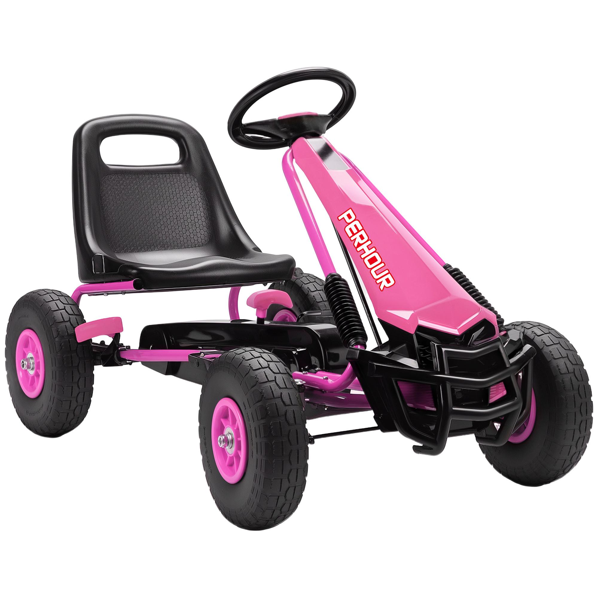 GOKART, Tretauto mit Handbremse, verstellbarem Sitz, Vor- und Rückwärtsgang - Rosa, Metall (110/61/62cm) - AIYAPLAY
