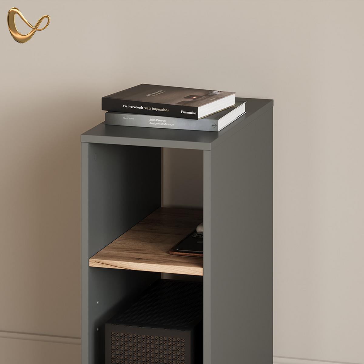 PC-SCHRANK Lorena Anthrazit/Goldkraft Eiche 28.5 x 72 cm mit 2 Fächern - Honigeiche/Anthrazit, Holzwerkstoff (28.5/72/50cm) - Livinity®