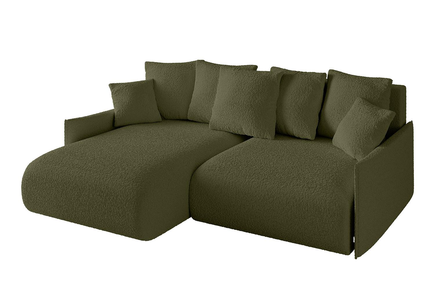 ECKSOFA Ottomane links ONESK-L -v1 216x177x72 Grün Bouclé - Olivgrün, Holzwerkstoff/Kunststoff (216/177cm) - ALTDECOR
