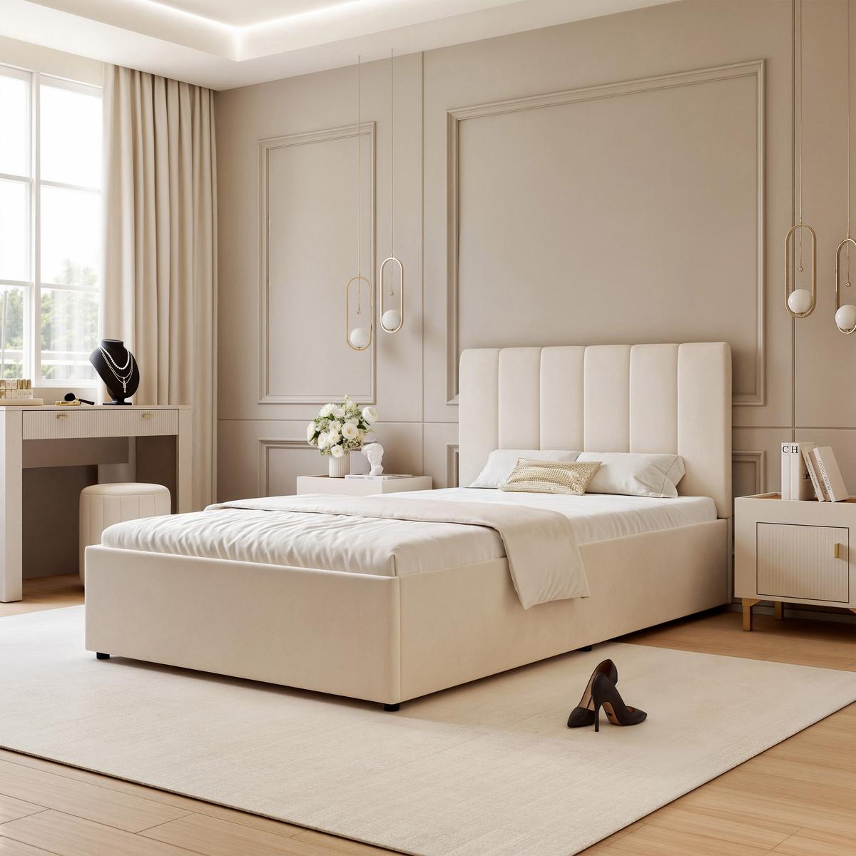 POLSTERBETT AVENA 160/200 cm Bettkasten, Beige - Beige/Schwarz, Holzwerkstoff/Textil (160/200cm) - Idohome