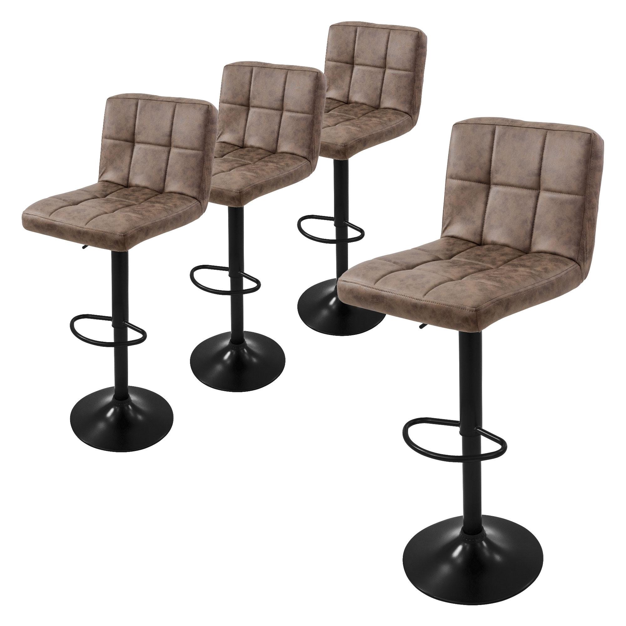 BARHOCKER 4er Set Braun aus Kunstleder höhenverstellbar/drehbar - Schwarz/Braun, Metall (45/112/50cm) - ML-DESIGN