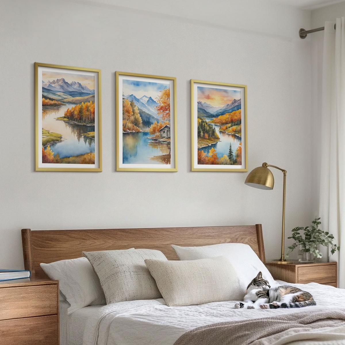 BILDER SET 3er Set - 40x60 cm Goldrahmen - Herbstliche Berglandschaften - Goldfarben, Kunststoff (40/60cm) - TULUP