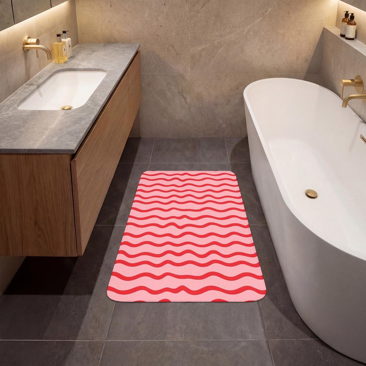 BADEMATTE Verspielt - Muster - Rot 60x90 cm - Rosa, Textil (60/90cm) - OnlyWow
