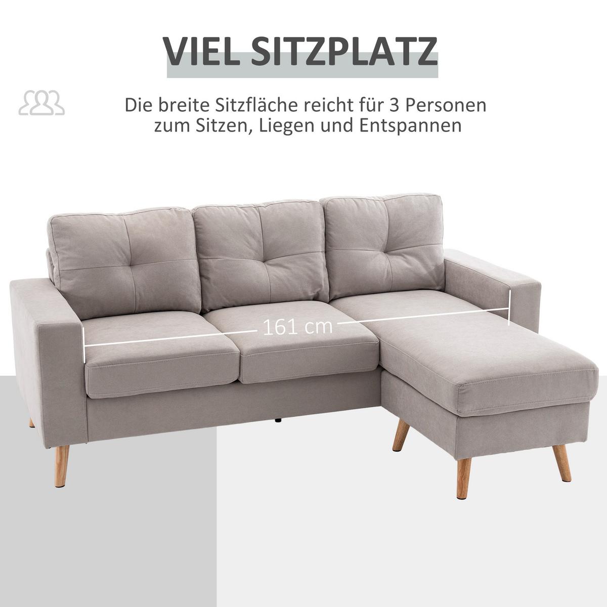 ECKSOFA Eckcouch in L-Form, Eckgarnitur in Leinenoptik Couchgarnitur Hellgrau - Hellgrau/Naturfarben, Holz/Textil (136/193cm) - HOMCOM