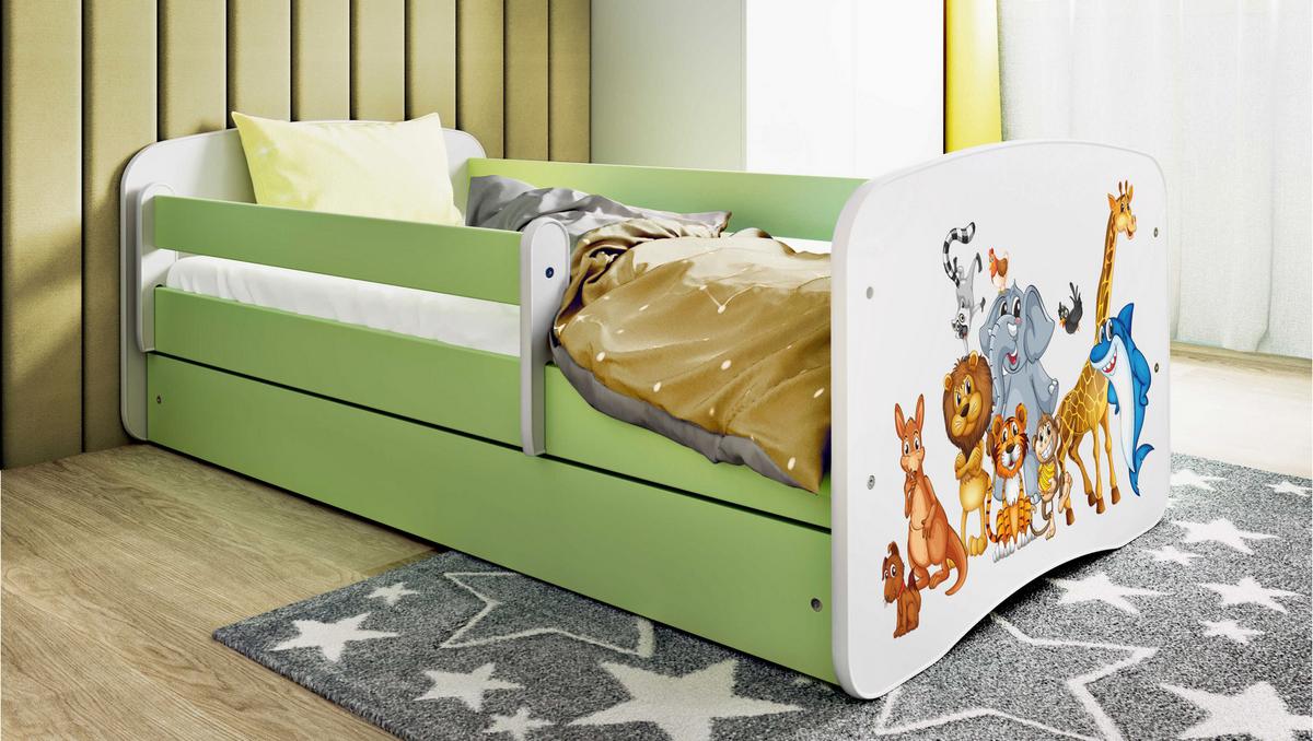 KINDERBETT Tiere mit Schublade 140/70 80/61/144 - Grün, Holzwerkstoff (70/140cm) - RAUMHIRSCH FURNITURE