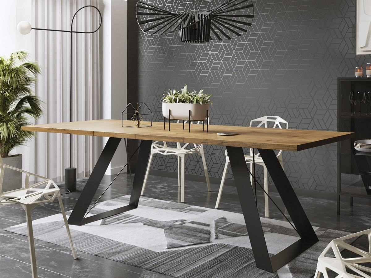 ESSTISCH Colter rechteckig ausziehbar, Lancelot Eiche 160-260/90/76 cm - Eichefarben/Schwarz, Holzwerkstoff/Metall (90/260/76cm) - WFL GROUP