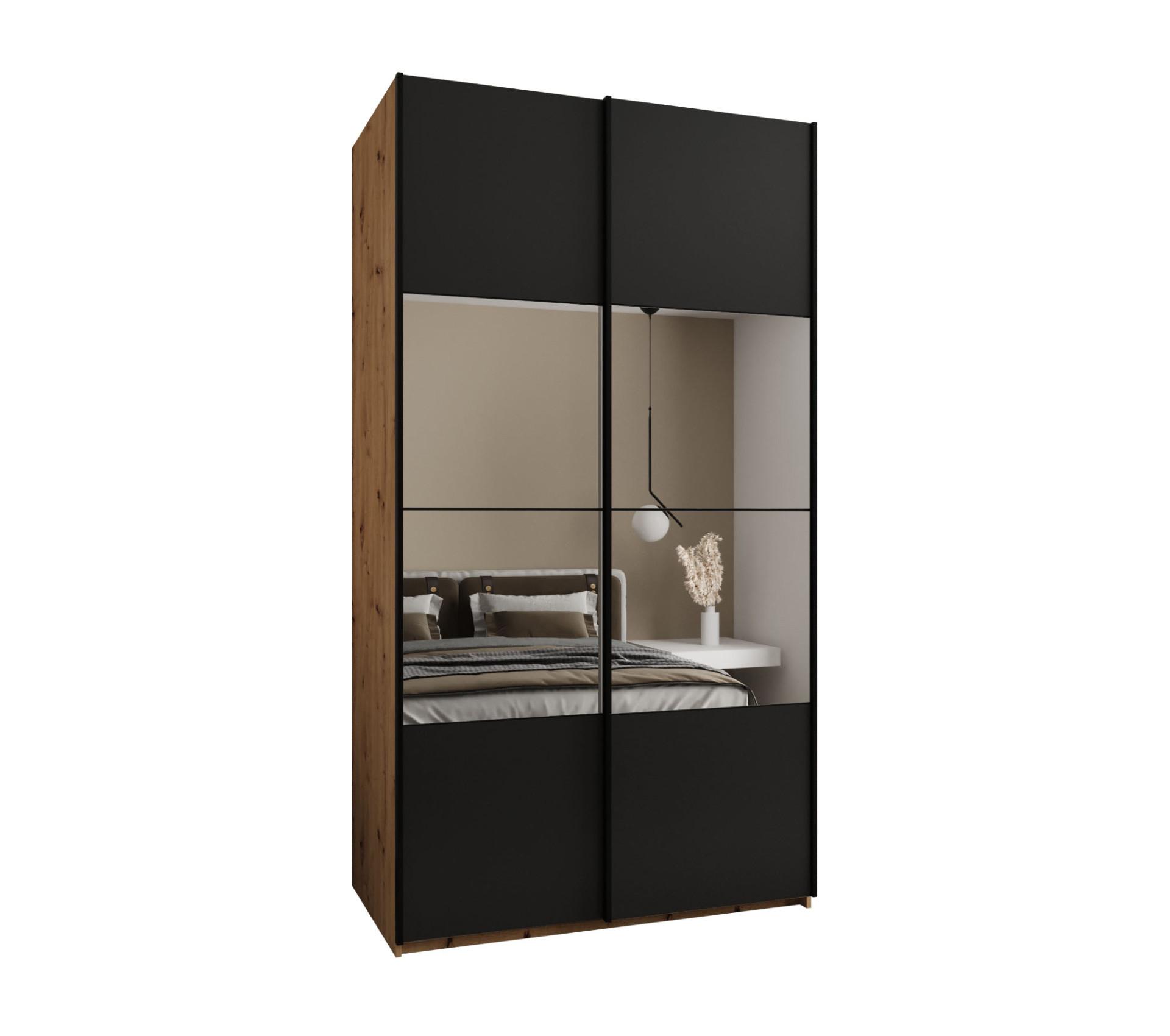 SCHWEBETÜRENSCHRANK 245,5/130/64 2-türig - Schwarz/Eiche Artisan, Holz/Metall (130/245/64cm) - Abiks Möbel